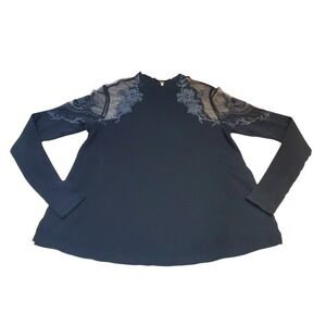 FREE‎ PEOPLE Daniella Black Sheer Floral Lace Shoulder Swing Tunic Top Sweater S